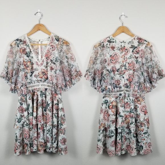 Sachin + Babi Belle Floral Chiffon Tiered Flutter Sleeve Mini Babydoll Dress 6 - Picture 3 of 12